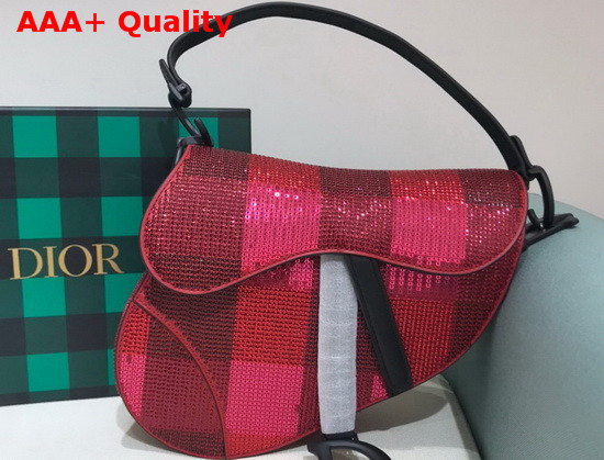 Dior Saddle Bag Red Sequin Embroidery Replica