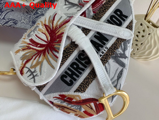 Dior Saddle Bag White Camouflage Embroidery with Multicolor Flowers Replica
