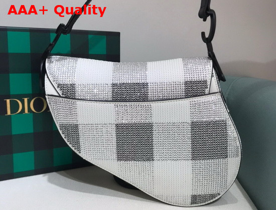 Dior Saddle Bag White and Black Sequin Embroidery Replica