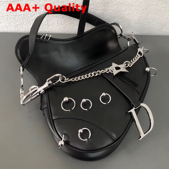 Dior Saddle Bag in Black Calfskin Decorated with Silver Metal Rings Replica