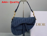 Dior Saddle Bag in Blue Dior Oblique Embroidered Denim Replica