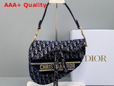 Dior Saddle Bag in Blue Dior Oblique Embroidered Velvet Replica