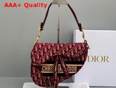 Dior Saddle Bag in Burgundy Dior Oblique Embroidered Velvet Replica