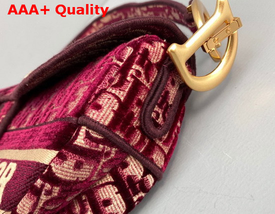 Dior Saddle Bag in Burgundy Dior Oblique Embroidered Velvet Replica