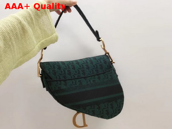 Dior Saddle Bag in Green Dior Oblique Embroidered Canvas Replica