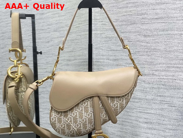 Dior Saddle Bag with Strap Dior Oblique Jacquard and Natural Smooth Calfskin Replica