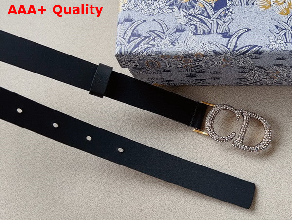 Dior Saddle Belt Black Ultrasmooth Calfskin and White Crystals 20 mm Gold Metal Replica