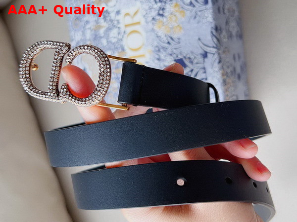 Dior Saddle Belt Black Ultrasmooth Calfskin and White Crystals 20 mm Gold Metal Replica
