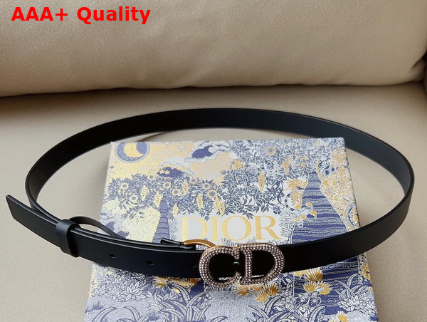 Dior Saddle Belt Black Ultrasmooth Calfskin and White Crystals 20 mm Gold Metal Replica