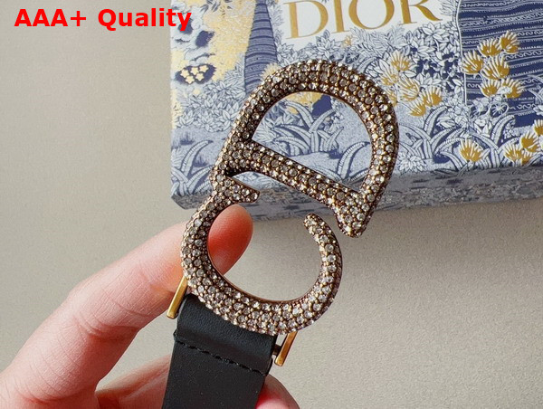 Dior Saddle Belt Black Ultrasmooth Calfskin and White Crystals 20 mm Gold Metal Replica