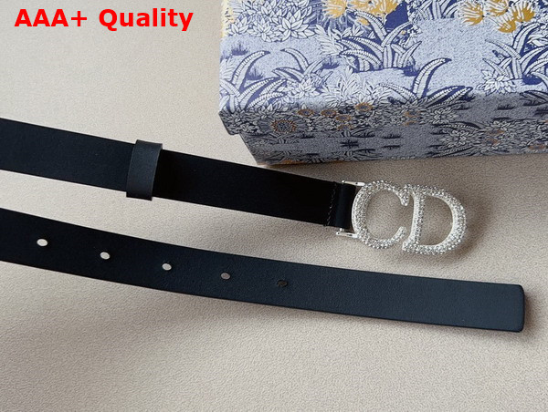 Dior Saddle Belt Black Ultrasmooth Calfskin and White Crystals 20 mm Silver Metal Replica