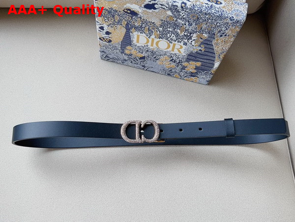 Dior Saddle Belt Black Ultrasmooth Calfskin and White Crystals 20 mm Silver Metal Replica