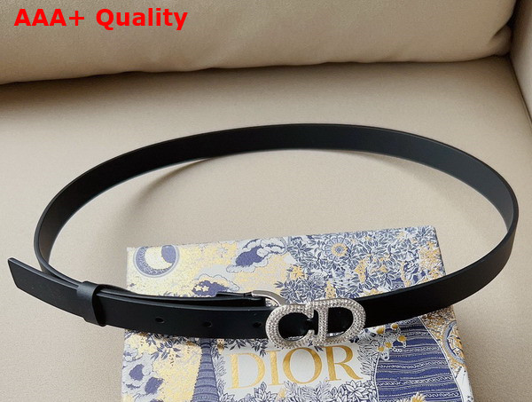 Dior Saddle Belt Black Ultrasmooth Calfskin and White Crystals 20 mm Silver Metal Replica