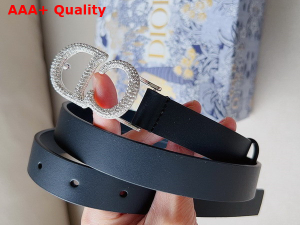 Dior Saddle Belt Black Ultrasmooth Calfskin and White Crystals 20 mm Silver Metal Replica