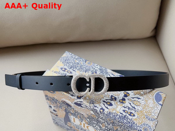 Dior Saddle Belt Black Ultrasmooth Calfskin and White Crystals 20 mm Silver Metal Replica