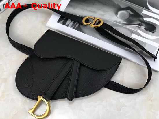 Dior Saddle Belt Clutch in Black Embossed Grained Calfskin Replica