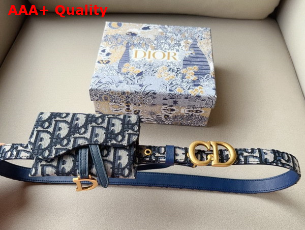 Dior Saddle Belt with Pouch Blue Dior Oblique Jacquard 20mm Replica