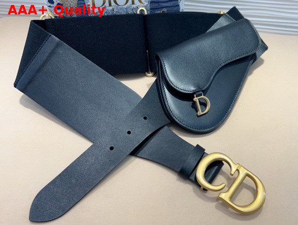 Dior Saddle Belt with Pouch Matte Black Supple Calfskin and Black Technical Fabric 60mm Replica