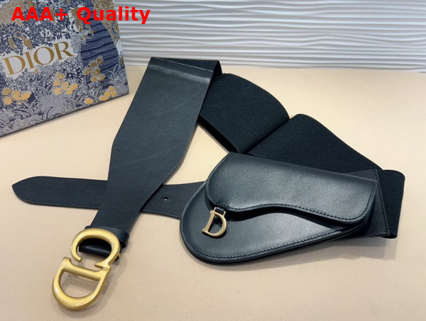 Dior Saddle Belt with Pouch Matte Black Supple Calfskin and Black Technical Fabric 60mm Replica