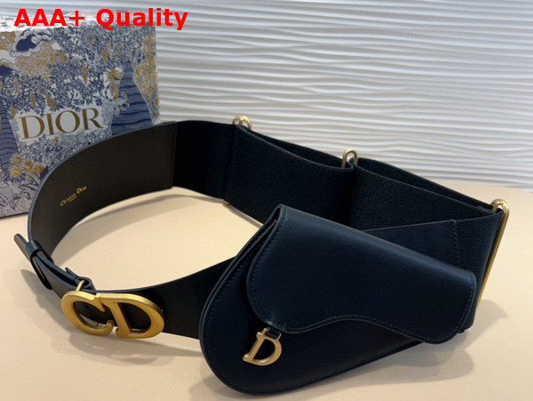 Dior Saddle Belt with Pouch Matte Black Supple Calfskin and Black Technical Fabric 60mm Replica