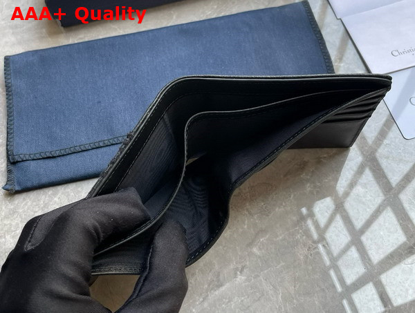 Dior Saddle Bifold Wallet Black Grained Calfskin Marquetry and Black Dior Oblique Jacquard Replica