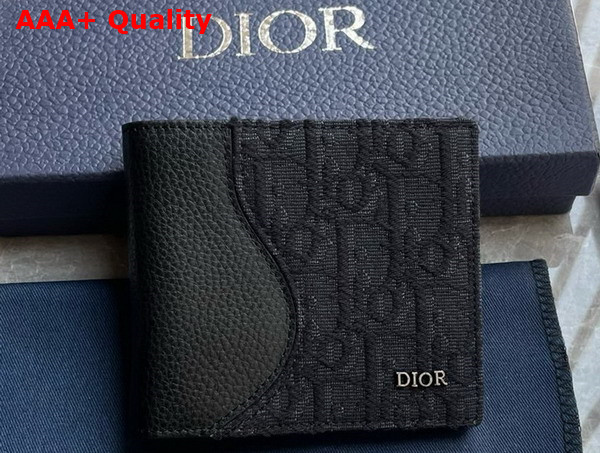 Dior Saddle Bifold Wallet Black Grained Calfskin Marquetry and Black Dior Oblique Jacquard Replica