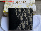 Dior Saddle Bifold Wallet Black Grained Calfskin Marquetry with Beige and Black Dior Oblique Jacquard Replica