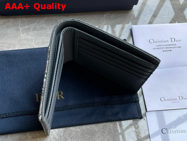 Dior Saddle Bifold Wallet Blue Grained Calfskin Marquetry and Blue Dior Oblique Jacquard Replica