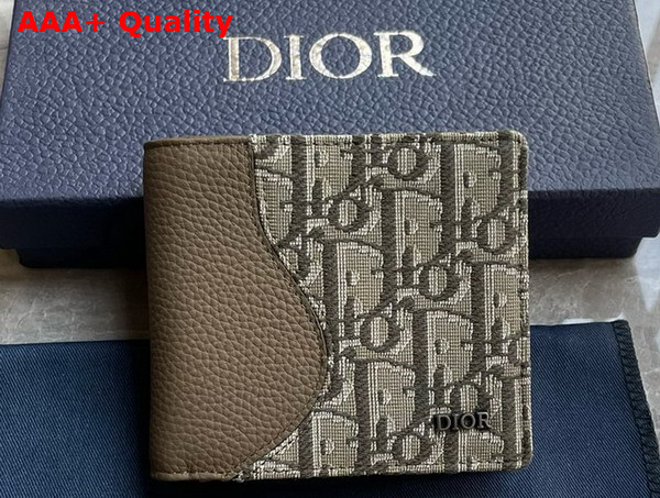 Dior Saddle Bifold Wallet Khaki Grained Calfskin Marquetry and Khaki Dior Oblique Jacquard Replica