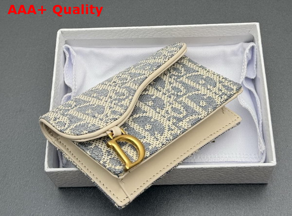 Dior Saddle Bloom Card Holder in Blue Denim Dior Oblique Jacquard Replica
