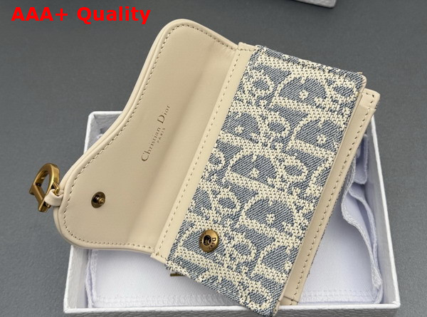 Dior Saddle Bloom Card Holder in Blue Denim Dior Oblique Jacquard Replica