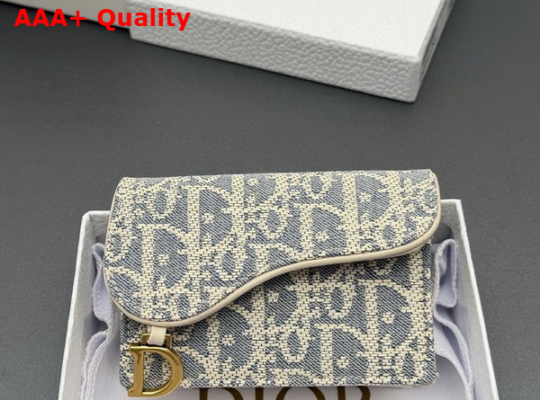 Dior Saddle Bloom Card Holder in Blue Denim Dior Oblique Jacquard Replica
