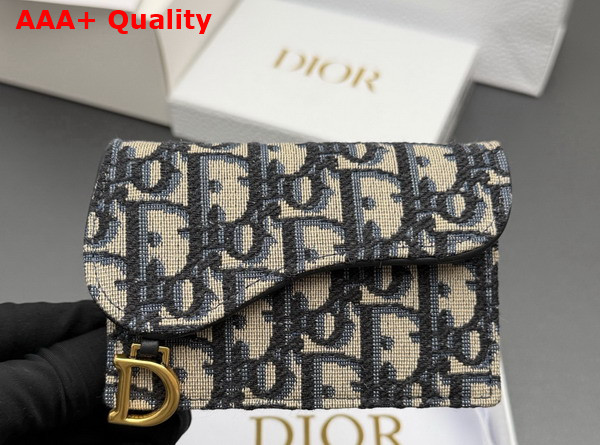 Dior Saddle Bloom Card Holder in Blue Dior Oblique Jacquard Replica
