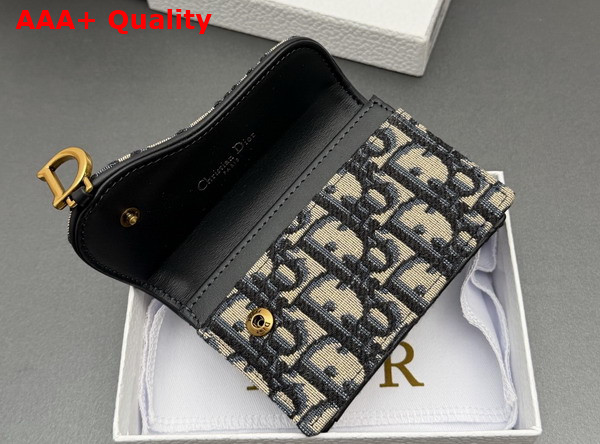 Dior Saddle Bloom Card Holder in Blue Dior Oblique Jacquard Replica