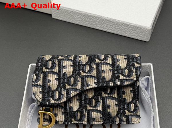 Dior Saddle Bloom Card Holder in Blue Dior Oblique Jacquard Replica