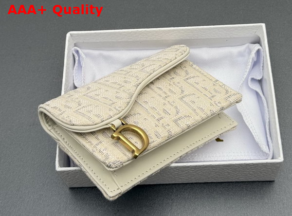 Dior Saddle Bloom Card Holder in Gold Tone Dior Oblique Jacquard Replica