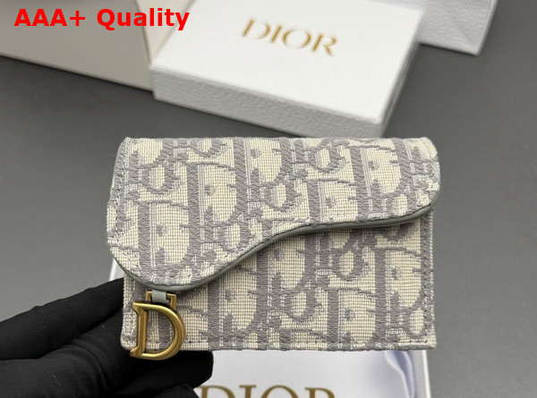 Dior Saddle Bloom Card Holder in Gray Dior Oblique Jacquard Replica