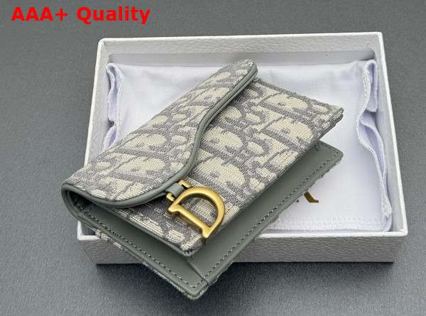 Dior Saddle Bloom Card Holder in Gray Dior Oblique Jacquard Replica