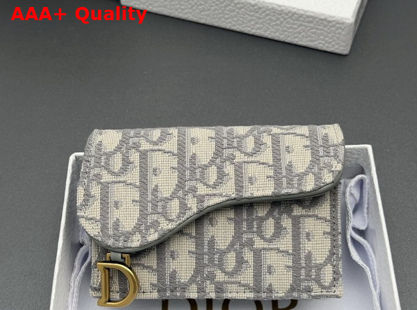 Dior Saddle Bloom Card Holder in Gray Dior Oblique Jacquard Replica