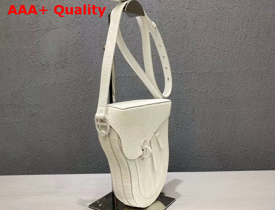 Dior Saddle Boxy Messenger Bag in White Embossed Calfskin with Dior Oblique Motif Replica