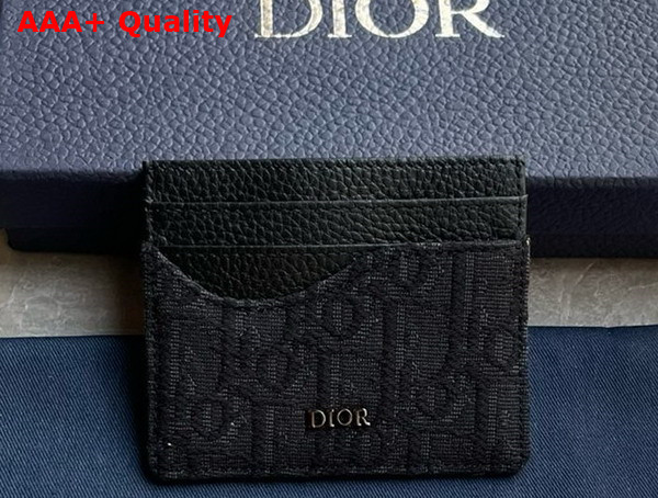 Dior Saddle Card Holder Black Grained Calfskin Marquetry and Black Dior Oblique Jacquard Replica