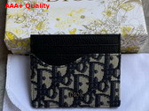 Dior Saddle Card Holder Black Grained Calfskin Marquetry with Beige and Black Dior Oblique Jacquard Replica
