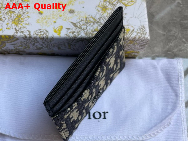 Dior Saddle Card Holder Black Grained Calfskin Marquetry with Beige and Black Dior Oblique Jacquard Replica
