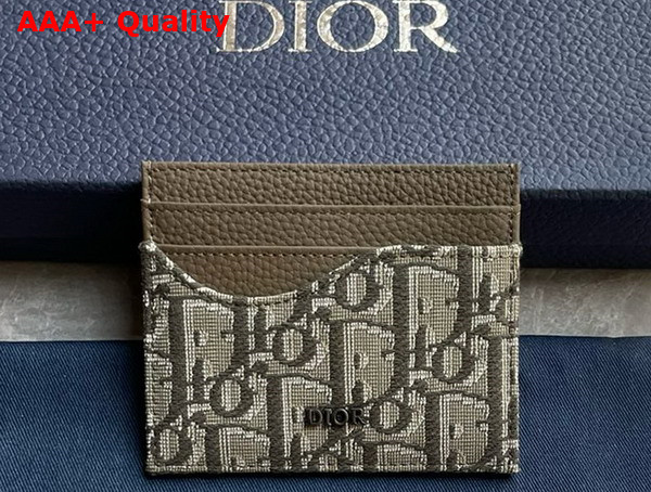 Dior Saddle Card Holder Khaki Grained Calfskin Marquetry and Khaki Dior Oblique Jacquard Replica