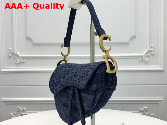 Dior Saddle Denim Canvas Bag Denim Blue Dior Oblique Embroidered Canvas Replica
