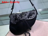 Dior Saddle Lambskin Bag in Black with Embroidered Flowers Replica