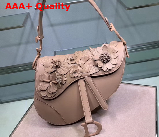 Dior Saddle Lambskin Bag in Pink with Embroidered Flowers Replica
