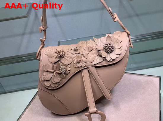 Dior Saddle Lambskin Bag in Pink with Embroidered Flowers Replica