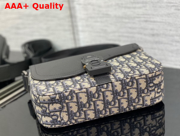 Dior Saddle Messenger Bag Beige and Black Dior Oblique Jacquard and Black Grained Calfskin Replica