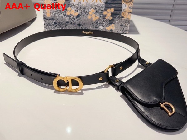 Dior Saddle Removable Pouch Belt Black Ultrasmooth Calfskin and Goatskin 20mm Replica